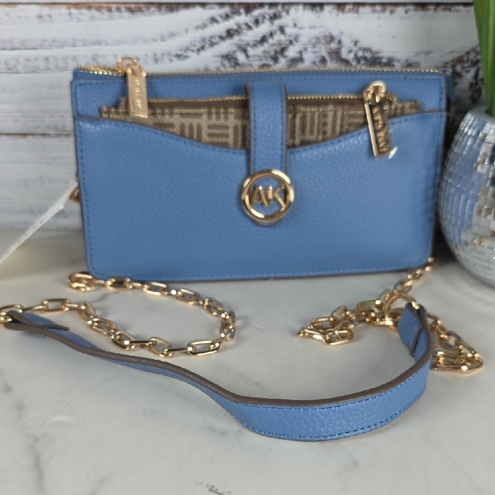 New Anne Klein Blue and Gold‎ Crossbody Bag with Elegant Design